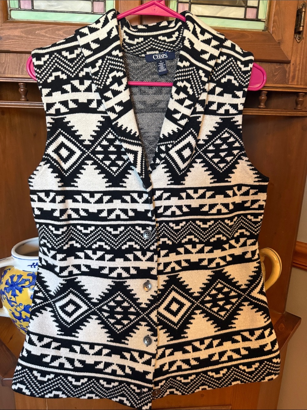 Chaps Aztec Southwestern Knit Button-Front Sweater Vest - Size M